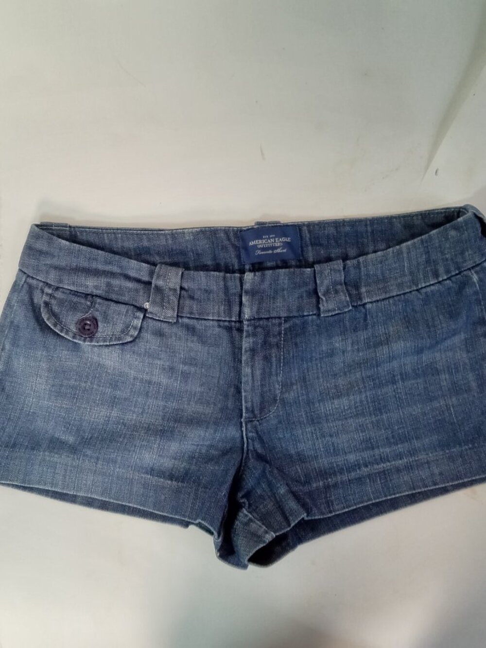 Vtg Y2K 00s American Eagle Booty Jean Shorts 8 Stretch Denim Love Your Life - Picture 11 of 11